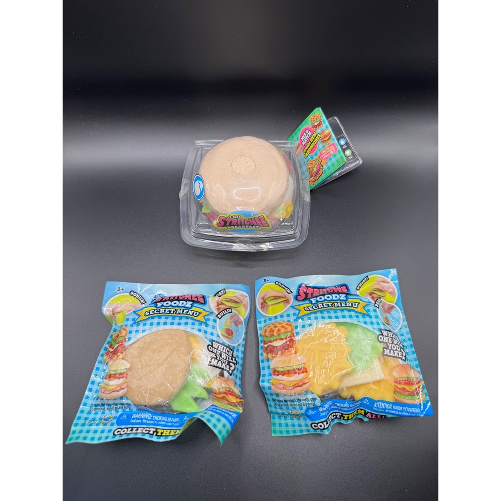 Orb‎ Stretchee Foodz Secret Menu Breakfast Squishy Toy Bundle Lot of 3 New